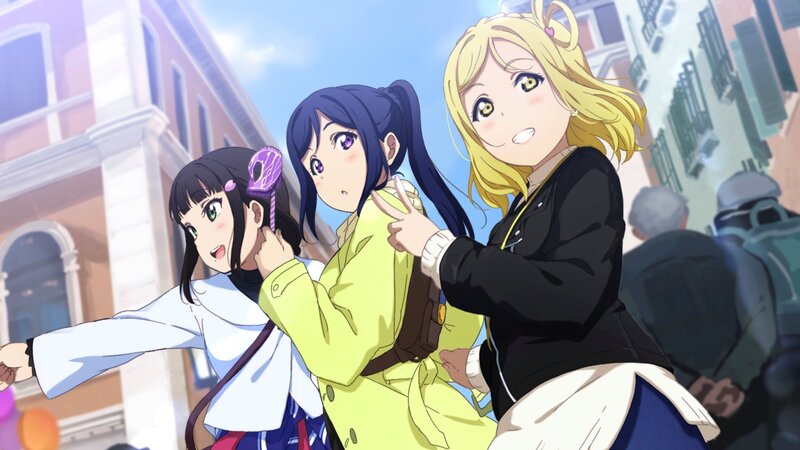 Three Anime Girls in Street