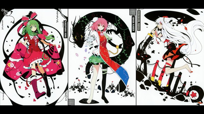 Three anime girls in stylized art