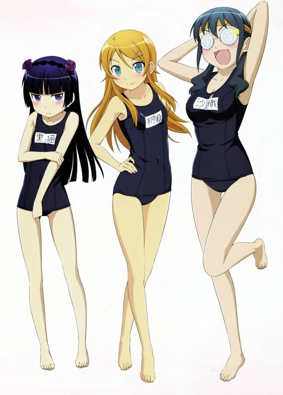Three Anime Girls in Swimsuits — Black
