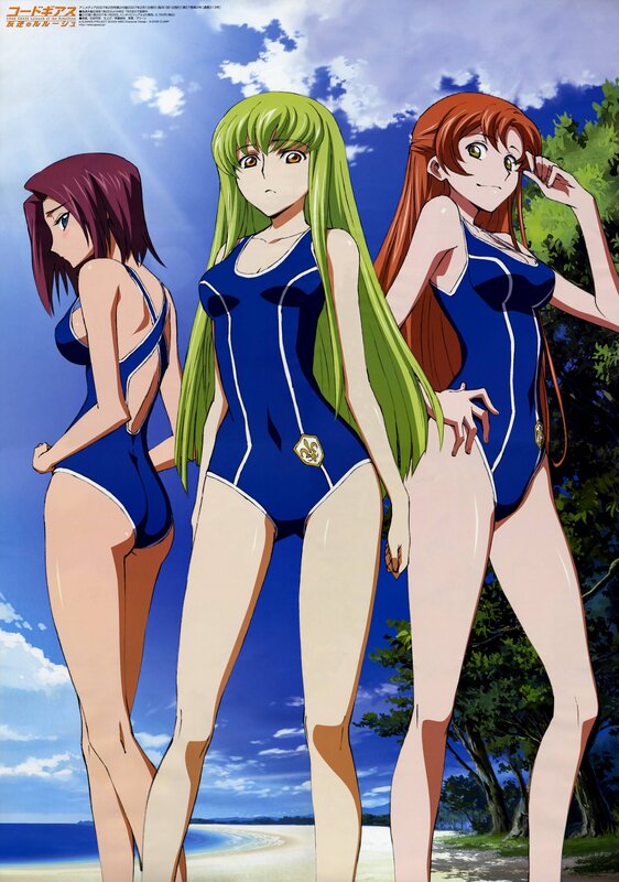 Three Anime Girls in Swimsuits — Blue, Serene