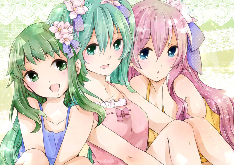 Three Anime Girls in Swimsuits — Green