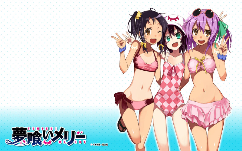 Three Anime Girls in Swimsuits — Pink
