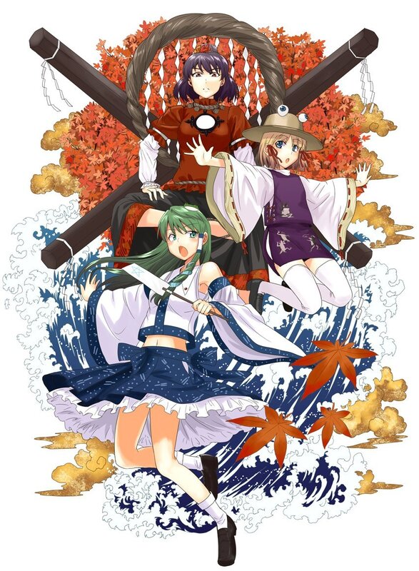 Three anime girls in traditional attire