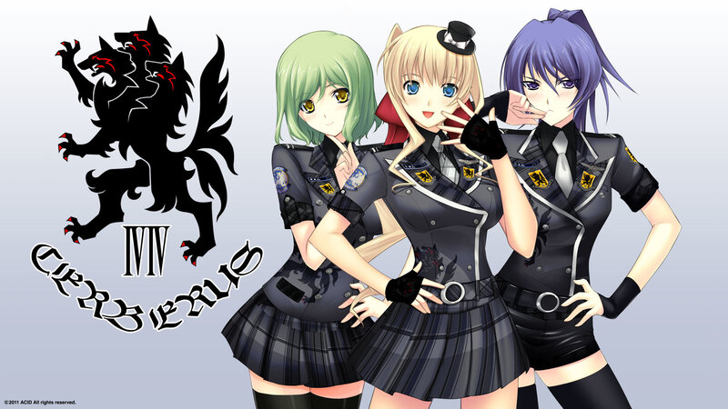 three anime girls in uniform
