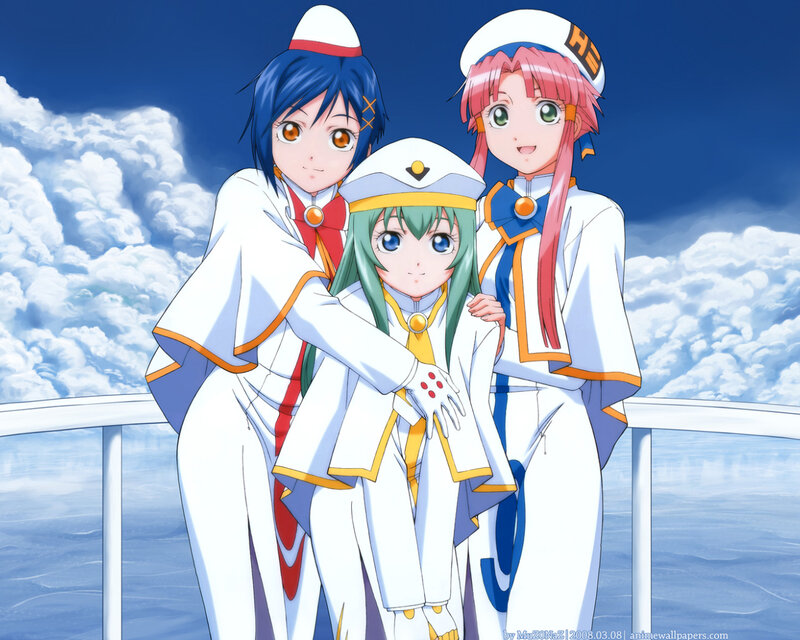 Three anime girls in uniform
