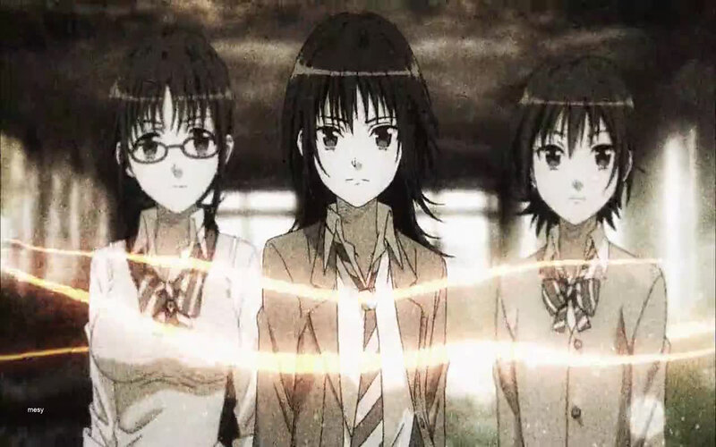 Three Anime Girls in Uniform — Black, Dramatic