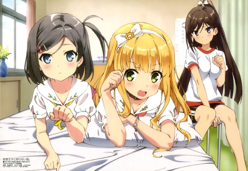 Three Anime Girls in Uniform — White, Cheerful