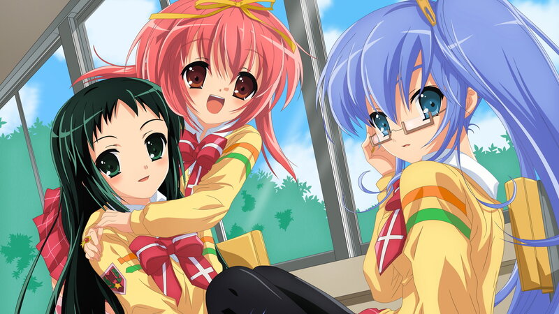 Three Anime Girls in Uniform — Yellow, Calm