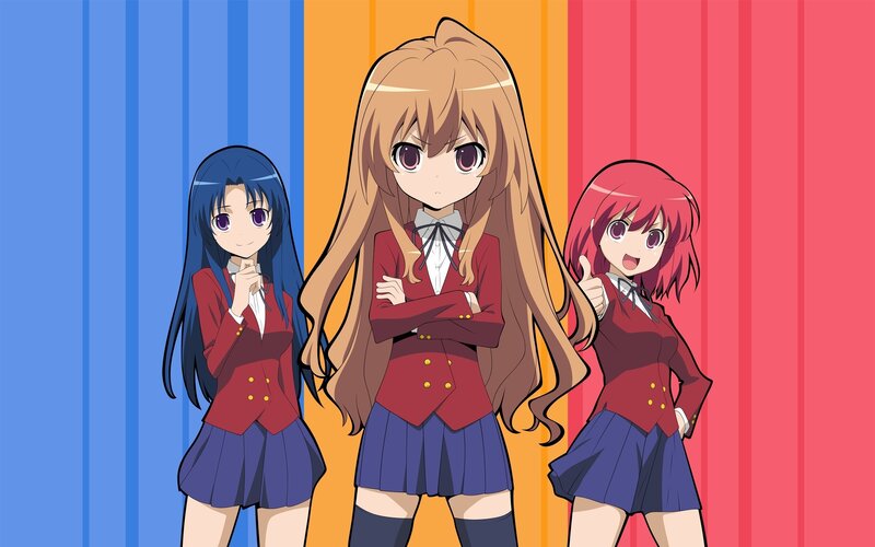 Three Anime Girls in Uniforms — Blue, Confident