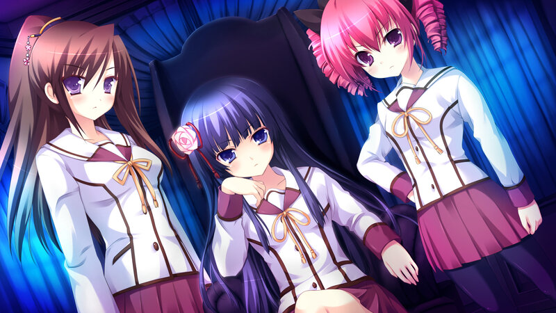 Three Anime Girls in Uniforms — Blue, Dramatic