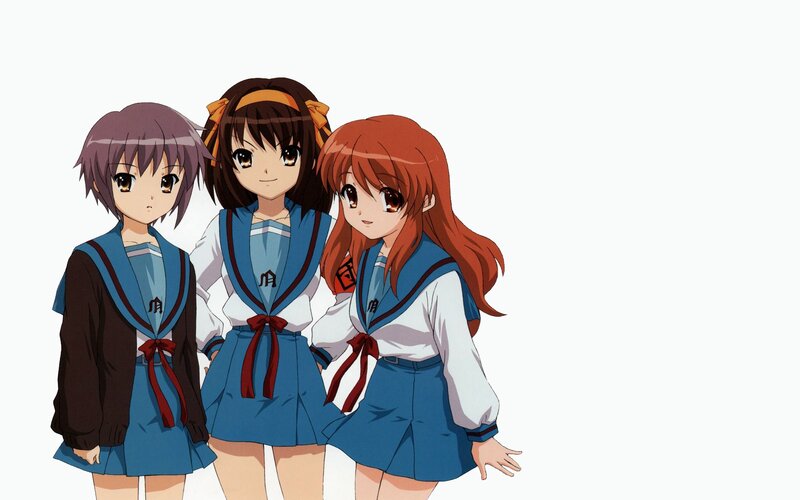 Three Anime Girls in Uniforms — Blue, Neutral, School Uniform