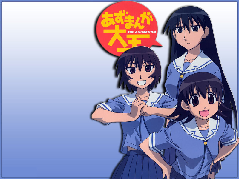Three Anime Girls in Uniforms — Blue, Playful, School Uniform, Speech Bubble