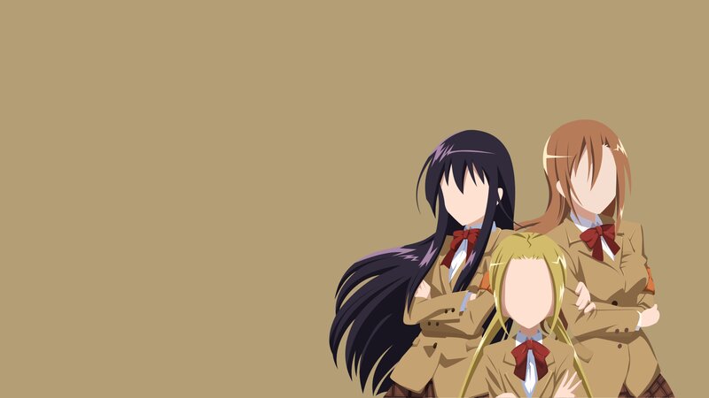 Three Anime Girls in Uniforms — Brown, Neutral