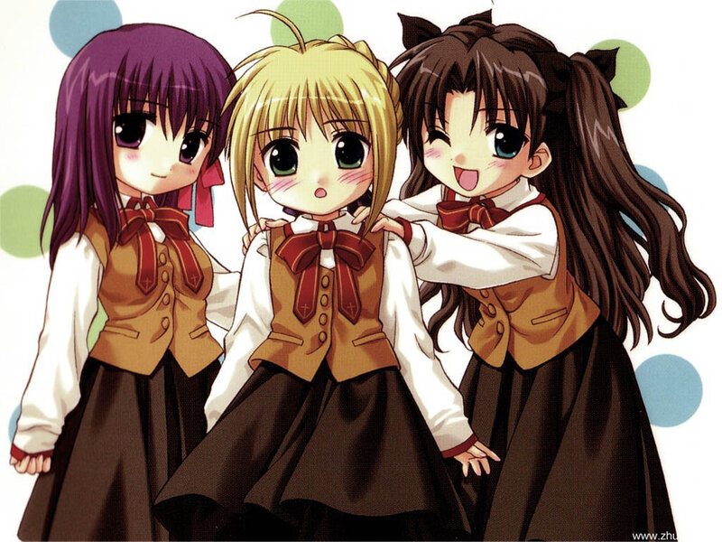 Three Anime Girls in Uniforms — Brown