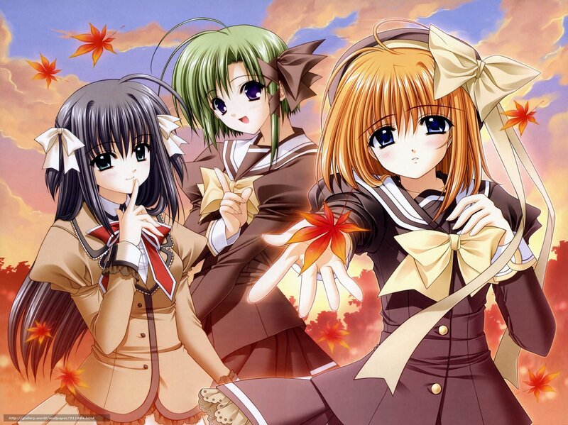 Three Anime Girls in Uniforms — Orange