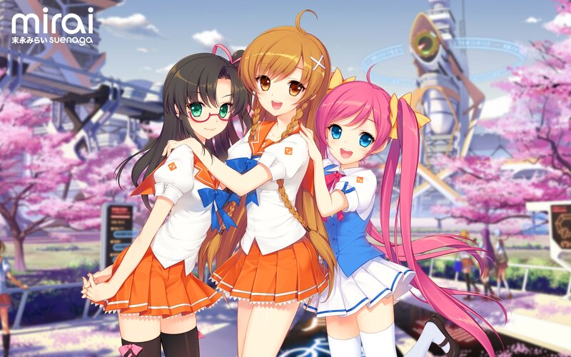 Three Anime Girls in Uniforms — Pink, Cheerful