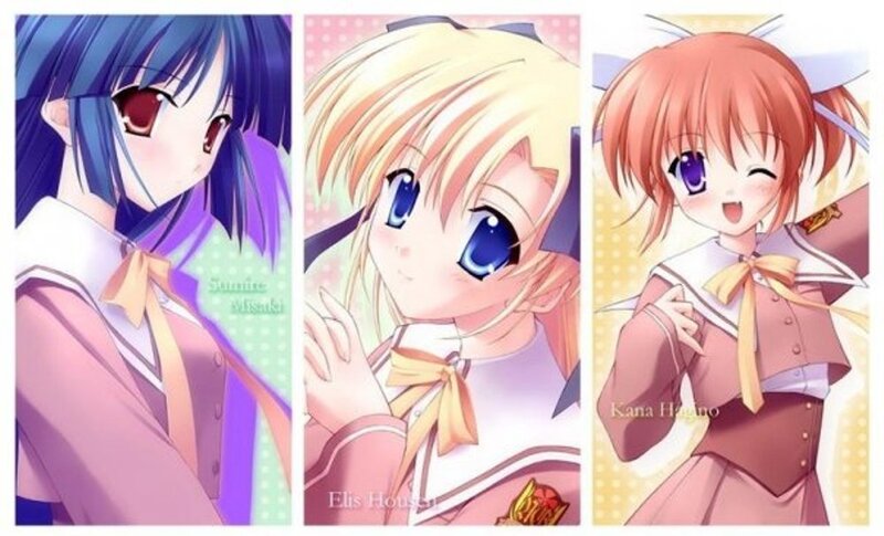 Three Anime Girls in Uniforms — Pink