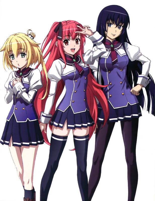 Three Anime Girls in Uniforms — Purple, Confident