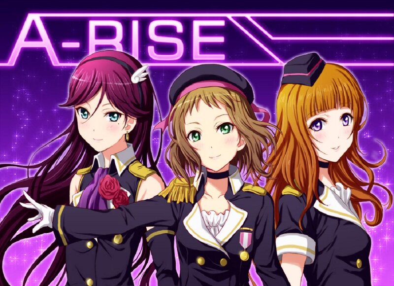 Three Anime Girls in Uniforms — Purple, Energetic