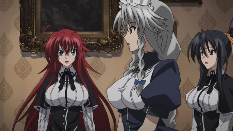Three Anime Girls in Uniforms — Red, Dramatic