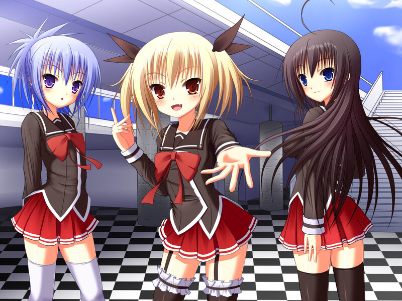 Three Anime Girls in Uniforms — Red
