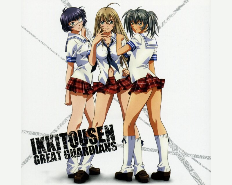 Three Anime Girls in Uniforms — White, Confident