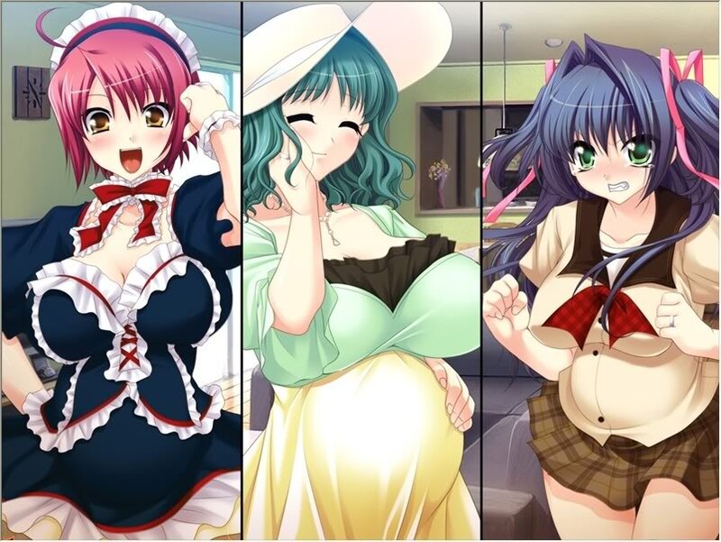 Three anime girls in various outfits