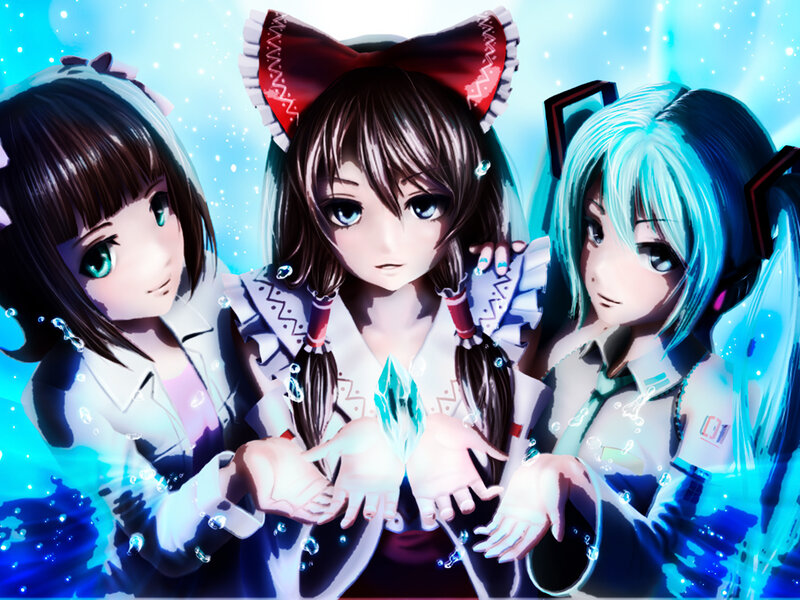 Three Anime Girls in Water — Blue