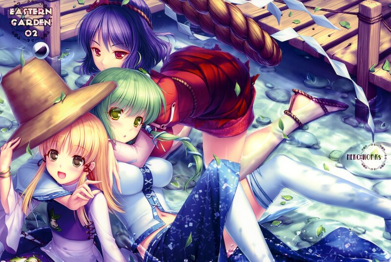 Three Anime Girls in Water — Purple