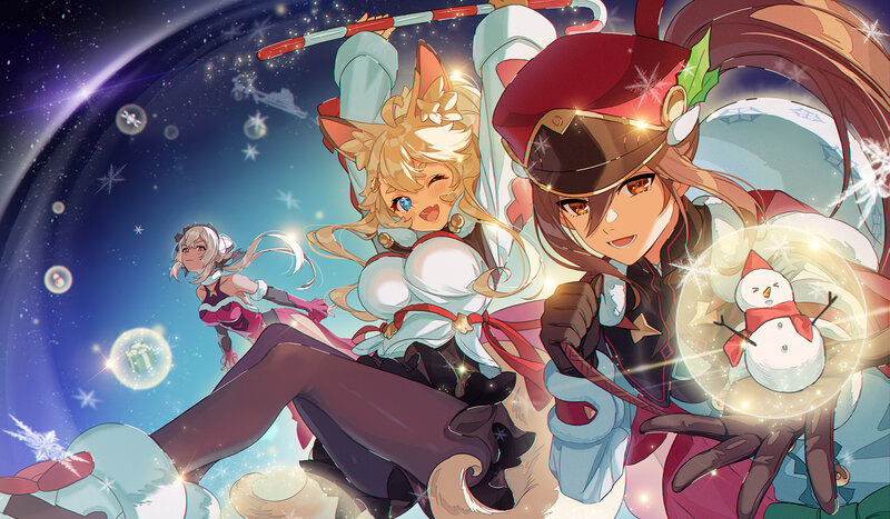 Three Anime Girls in Winter — Blue