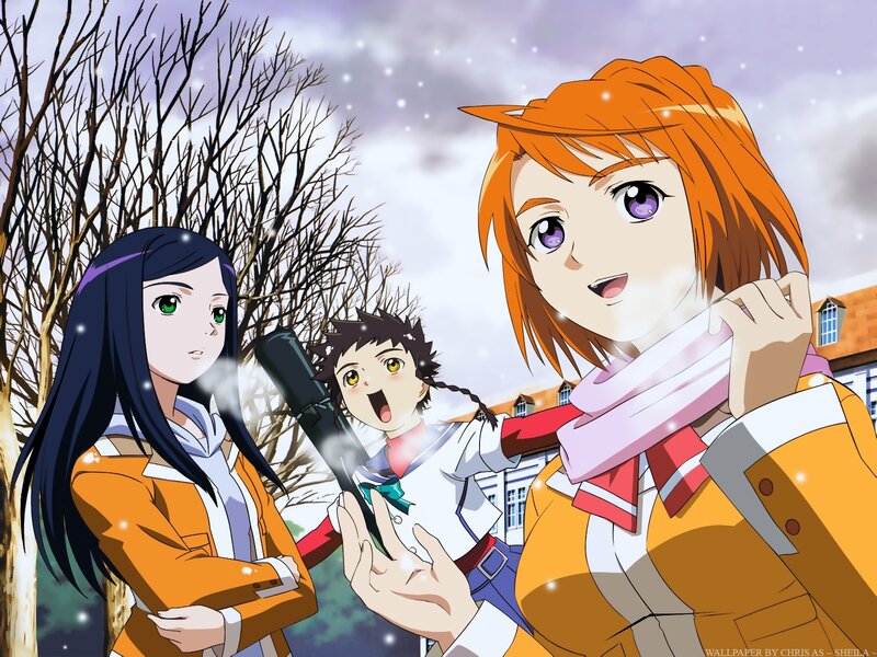 Three Anime Girls in Winter — Orange