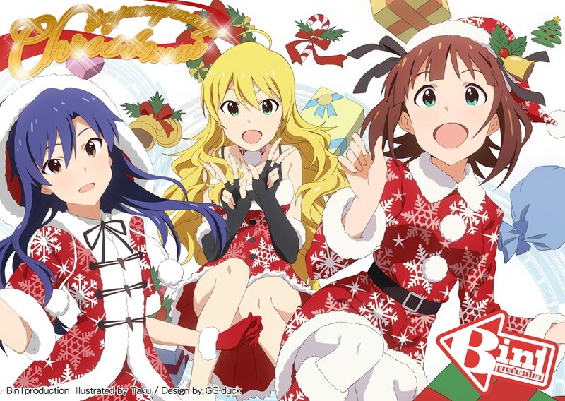 Three Anime Girls in Winter Outfits — Red