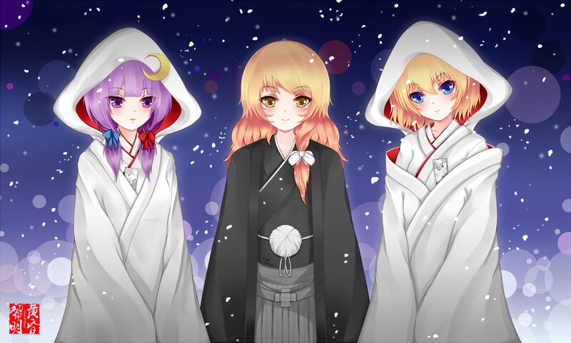 Three Anime Girls in Winter — White