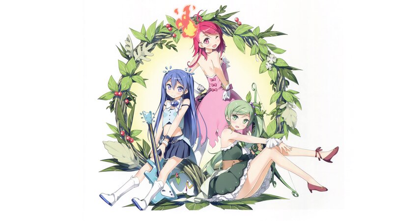 Three Anime Girls in Wreath