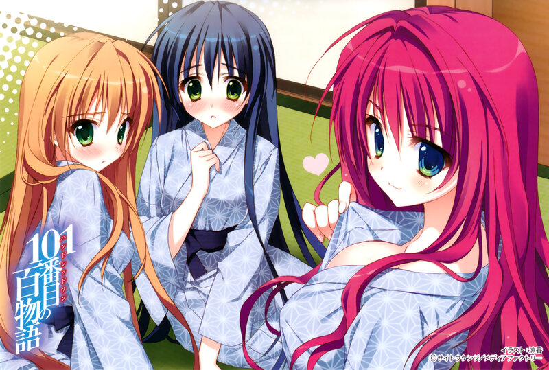 Three Anime Girls in Yukata — Pink