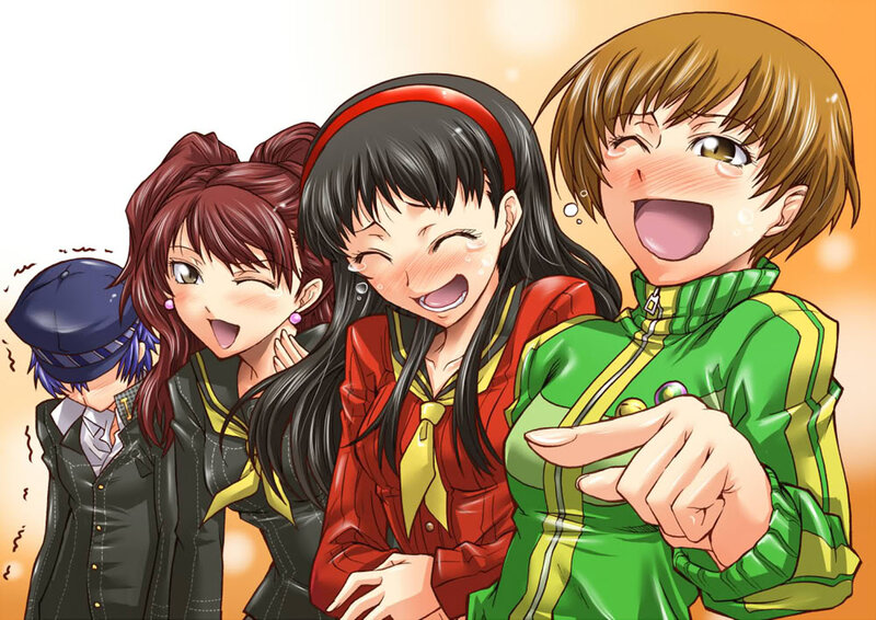 Three Anime Girls Laughing — Green