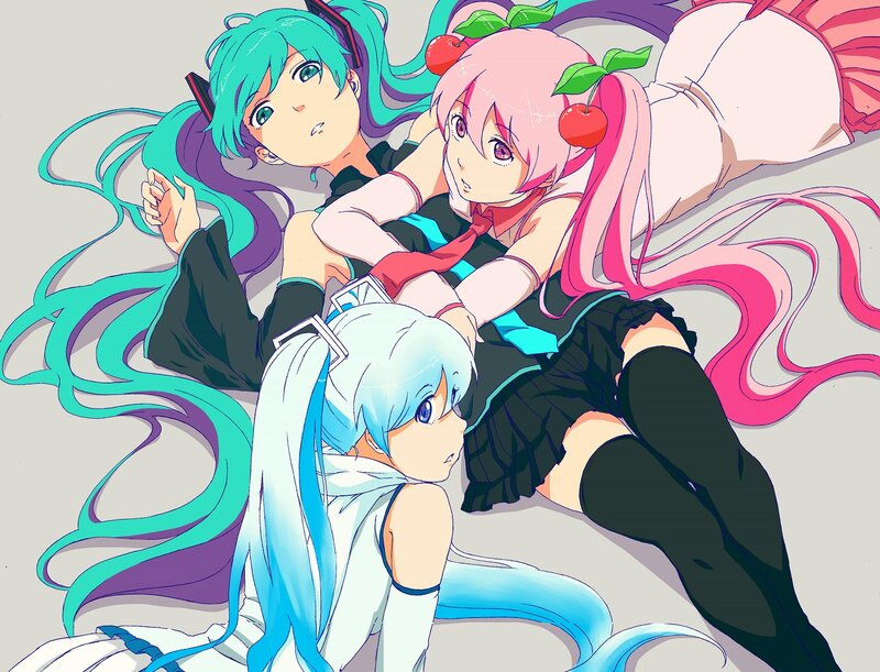 Three Anime Girls Lying Down — Blue