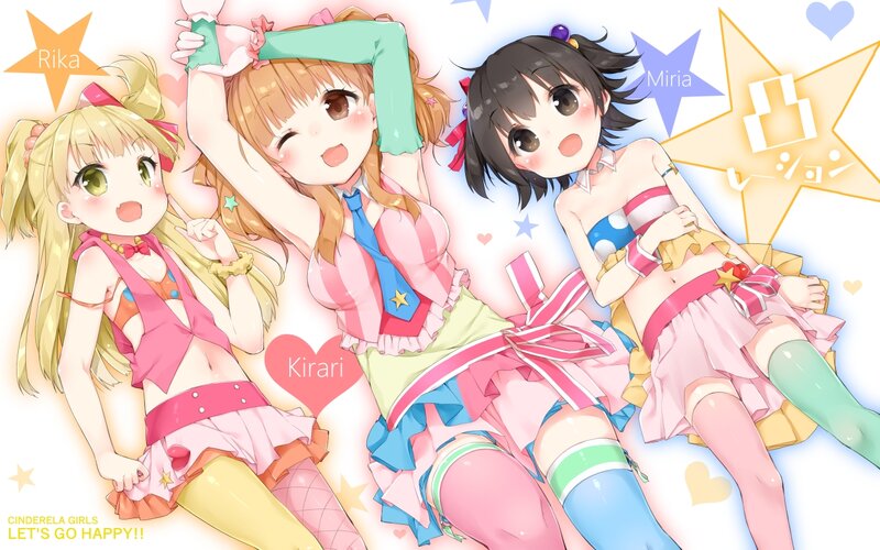 Three Anime Girls Lying Down — Pink, Happy, Playful