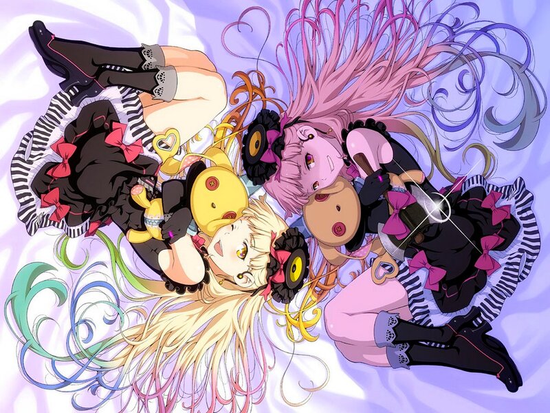 Three Anime Girls Lying Down — Pink