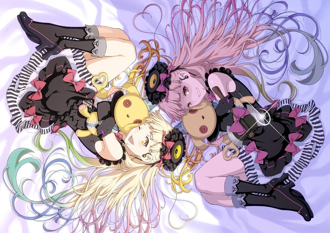 Three anime girls lying together