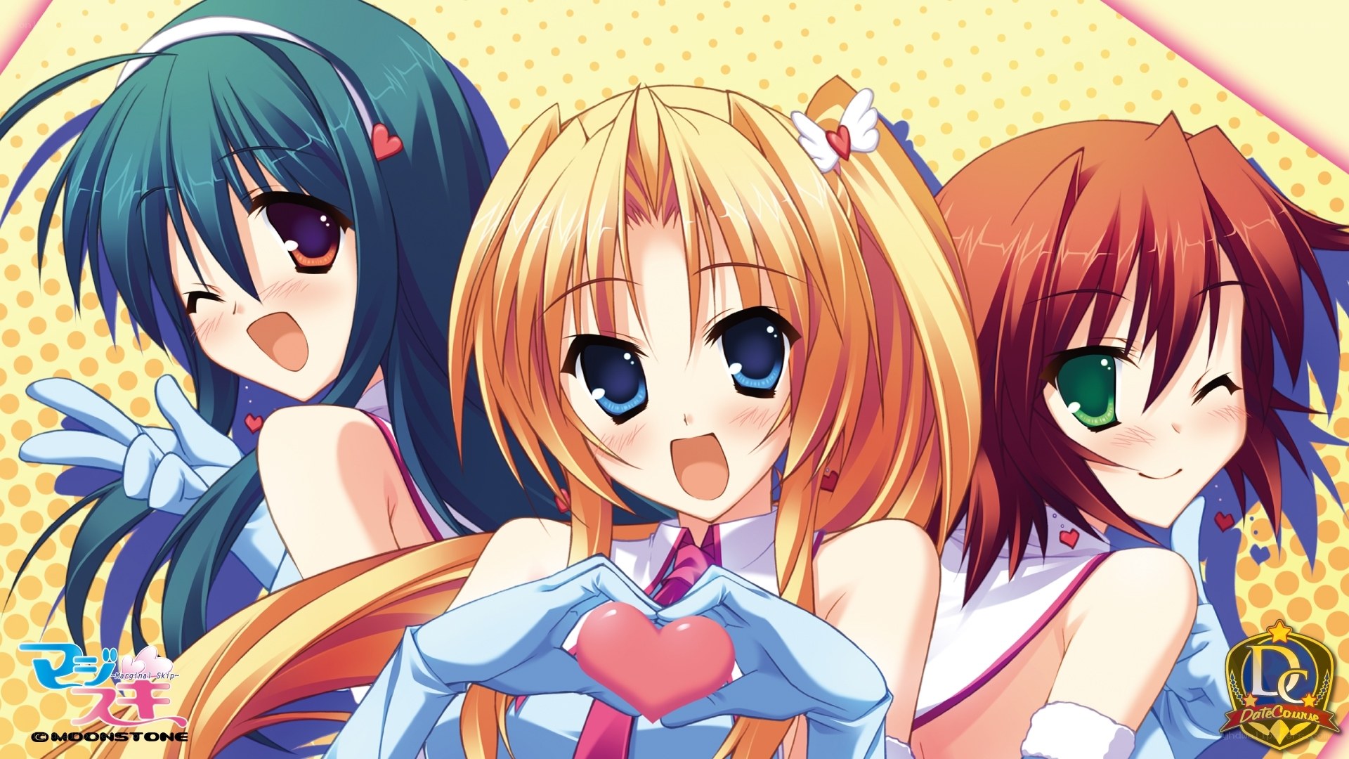 Three anime girls making hearts