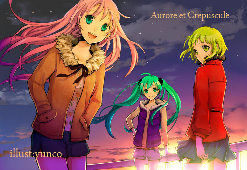 Three Anime Girls on a Bridge — Green