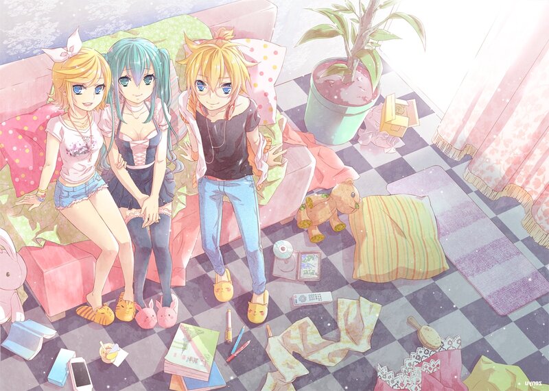 Three Anime Girls on a Couch — Pink