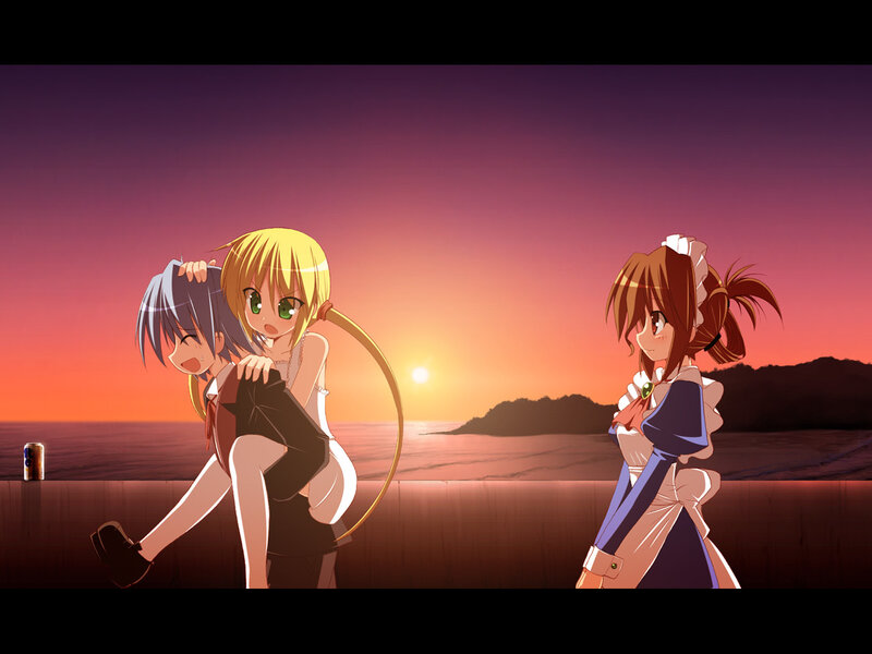 Three Anime Girls on a Pier — Purple