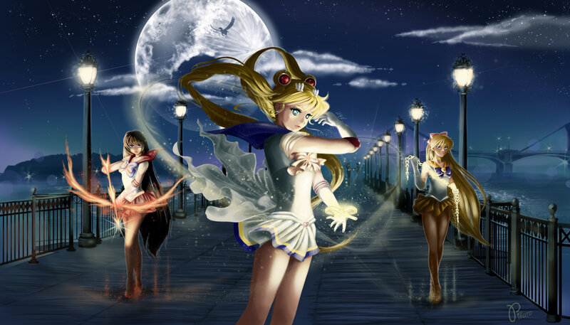 Three Anime Girls on a Pier