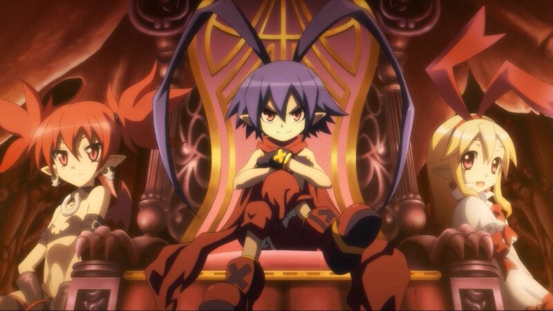 three anime girls on a throne