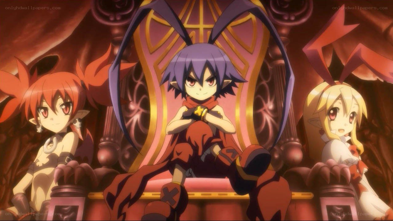 three anime girls on a throne