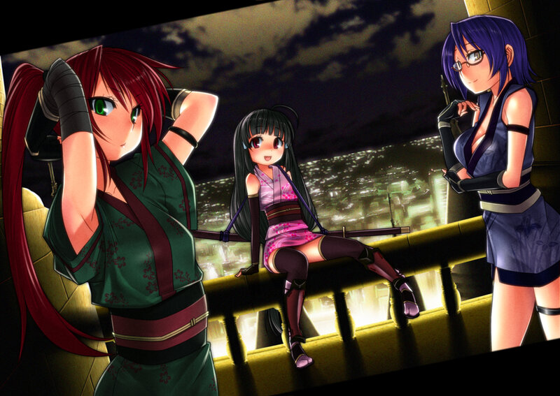 Three Anime Girls on Balcony