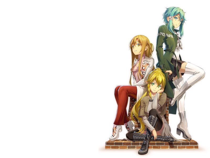 Three Anime Girls on Bricks