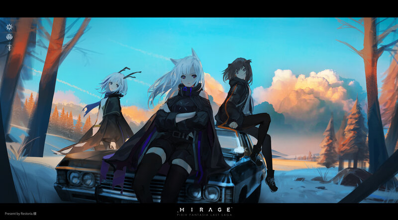 Three Anime Girls on Car
